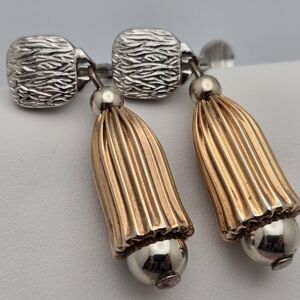 Monet Two-Tone Clip-On Drop Earrings Gold & Silver Textured